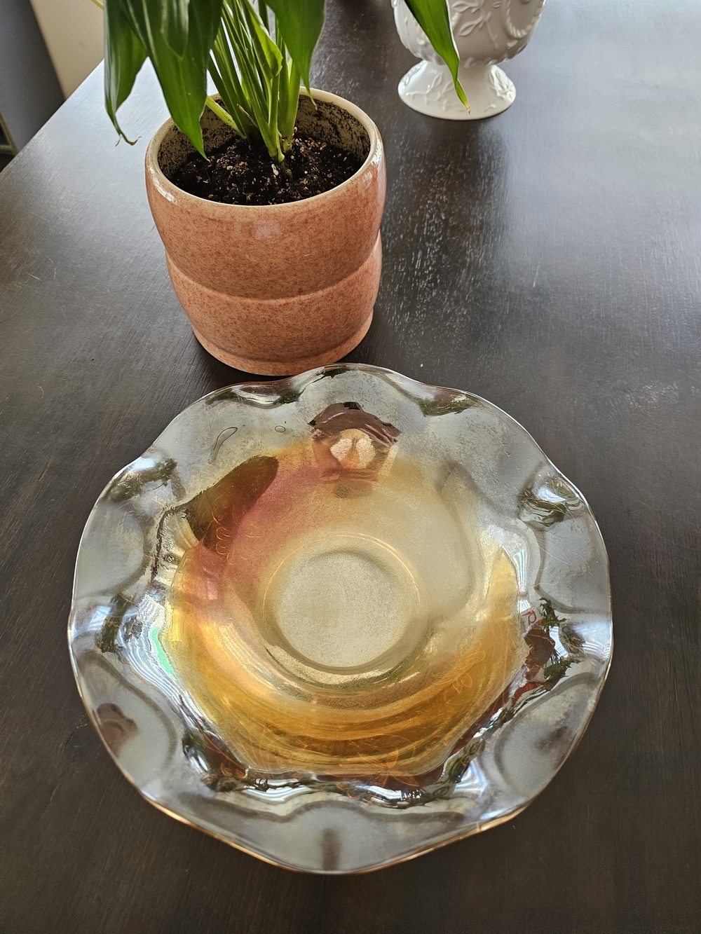 Vintage Iridescent Amber Decorative Glass Bowl - Elegant Centerpiece